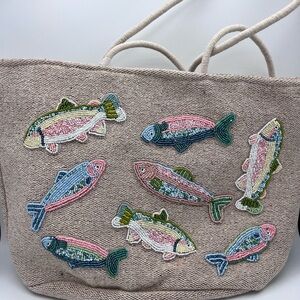 Fish Pink, Blue, Green beaded TOTE bag made in India NWT TikTok Instagram Viral